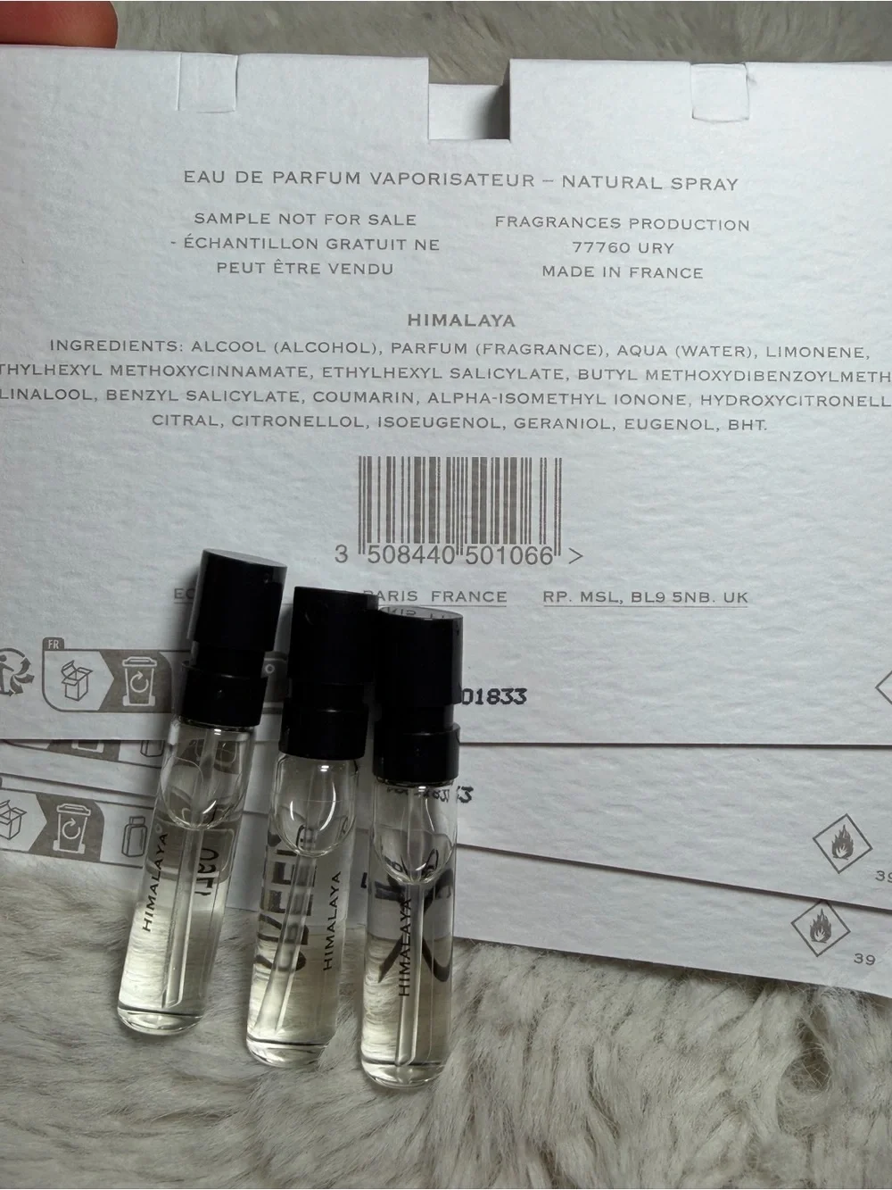 Lot of 3 Creed Himalaya samples vials 1.5ml each (4.5ml)